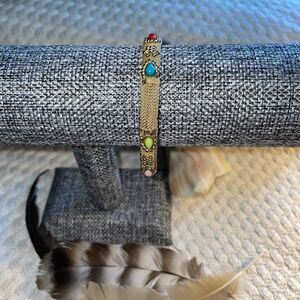 Native American Bohemian Multi Colored Stone Gold Tone Bracelet Bangle